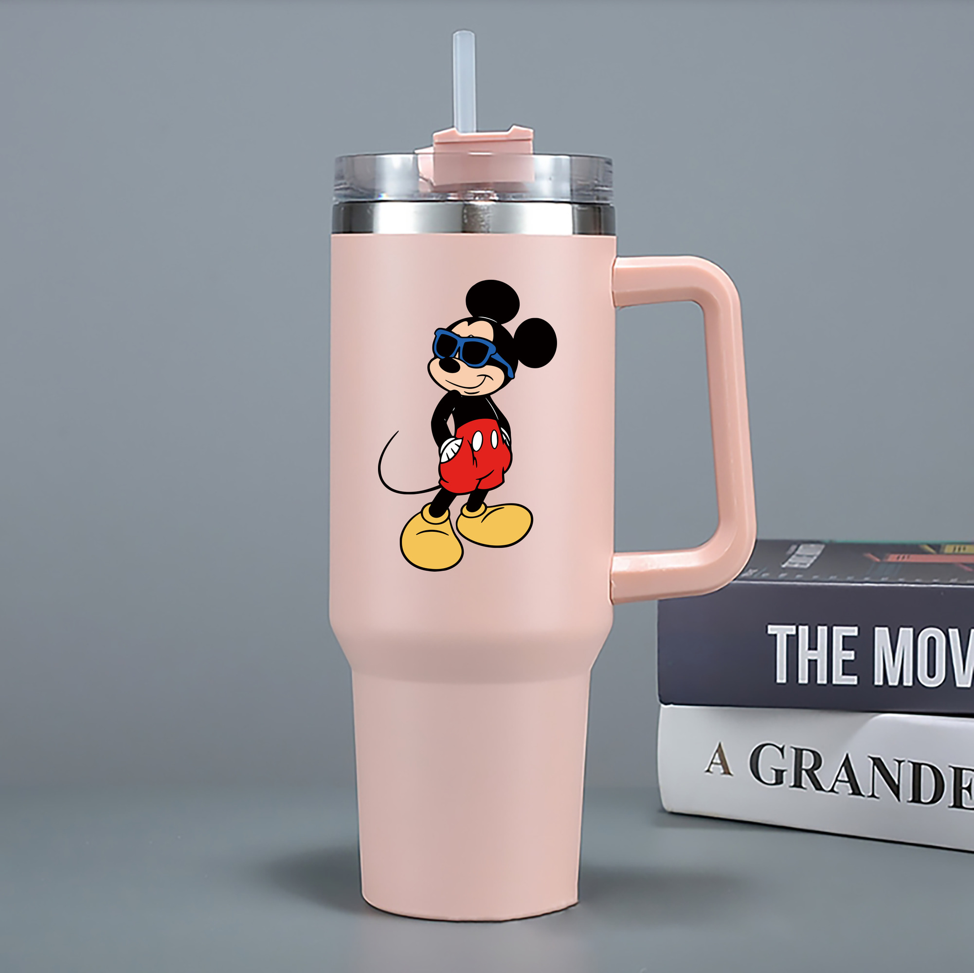 （画像用） ミッキーマウス Mickey Mouse 1200mL車用タンブラー - クリスタルステッカー（プラスチックストロー付き）